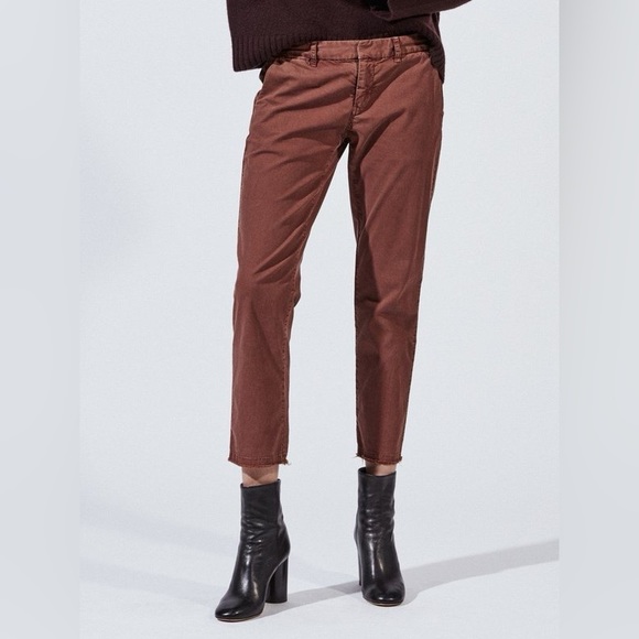 Nili Lotan 4 Rust Brown East Hampton Pants Slim Fit Ankle Trouser Raw Hem $345 - Picture 9 of 12